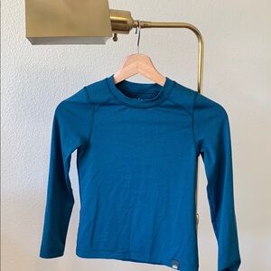 REI kids baselayer shirt, dark teal blue, small